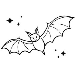 Cute Bat Flying in Night Sky Line Art