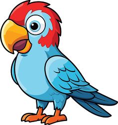 Cute cartoon red head parrot with blue feathers
