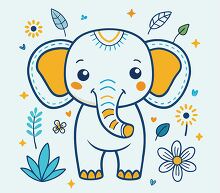 cute elephant with large orange ears and a happy smile