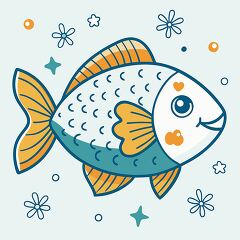 cute fish with a smiling face and colorful scales