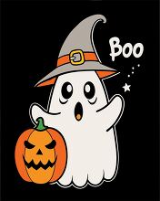 cute ghost with an orange pumpkin boo