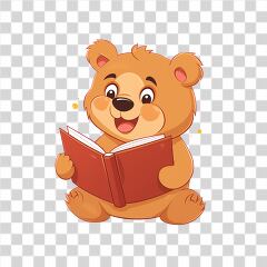 Cute Happy Bear Reading a Book in a Minimalistic Style