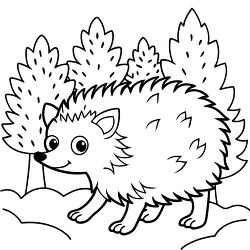 Cute hedgehog line art in a forest setting clipart