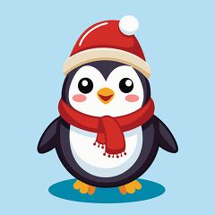 cute penguin wearing a Santa hat and scarf for the holidays