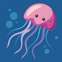 cute pink jellyfish floats in the blue ocean