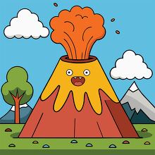 cute volcano character is erupting magma