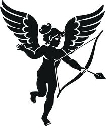 detailed black silhouette of Cupid with wings