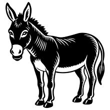 Donkey line art showing long ears and tail