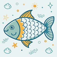 dorable fish is illustrated with a happy expression