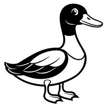 Duck line art solid black and white drawing