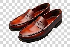 A pair of refined leather loafers in rich brown color showcased on a soft, neutral background. The craftsmanship highlights the sleek design and timeless appeal of the footwear.