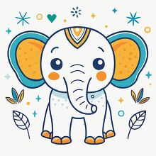 elephant with large ears surrounded by stars and hearts