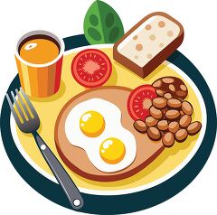 Plate of English breakfast with toast, beans and eggs