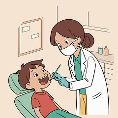 entist examining a smiling child s teeth in a clean organized cl