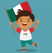 excited child holding a flag of his home country of mexico