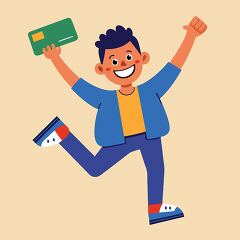 Excited Man Jumping with Bank Card Clipart