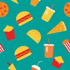 fast food icons including tacos burgers fries and drinks