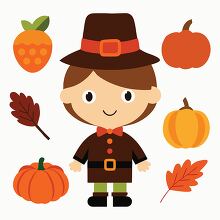 festive fall illustration featuring a pilgrim child