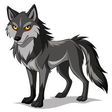 fierce looking gray wolf with piercing red eyes and a serious ex