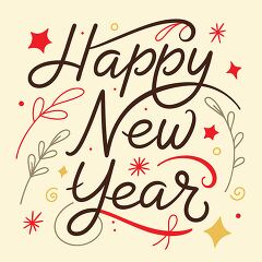 flat hand drawn lettering happy new year doodles clipart