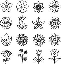 flower icon outline of different styles shapes and petals