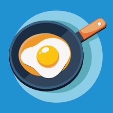 fried egg in a frying pan with a wooden handle