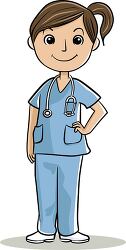 friendly female nurse in blue scrub