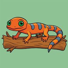 friendly salamander with big eyes rests on a log in nature