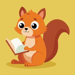 friendly studious squirrel reads a book