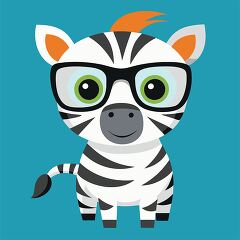 friendly zebra with glasses looking playful and intellectual