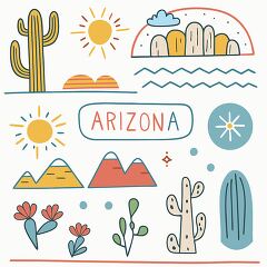 Fun cartoon clipart of Arizona with cacti wildflowers