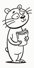 funny cartoon line drawing of a cat reading a book