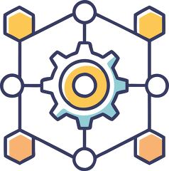 gear in a hexagonal network symbolizing interconnected systems