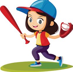 girl holding a red softball bat and glove