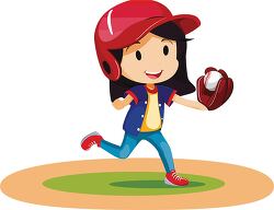 girl running with a softball in her glove on the field