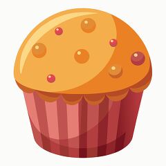 A fluffy golden muffin decorated with colorful candy toppings, perfect for a sweet breakfast treat - breakfast clipart