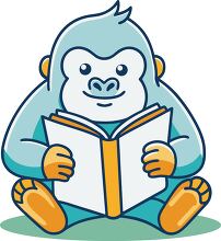 gorilla reading kawaii bold lines1b