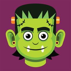 green Frankenstein head with bolts on the sides