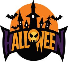 Halloween design with bats flying over a dark haunted house