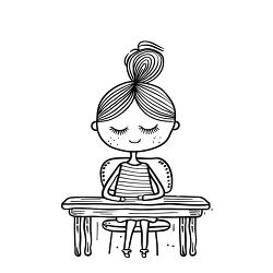 hand drawn illustration of a girl sitting at a desk