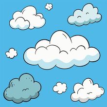 hand drawn style cartoon clouds in white green and orange hues a