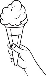 hand holding a classic ice cream cone black line