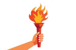 hand holding torch with large flame symbol of victory