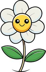 Adorable daisy flower character with a smiling face and green leaves