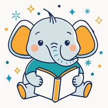 happy elephant reading a book