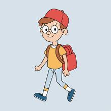 happy student wearing glasses carries his school backpack