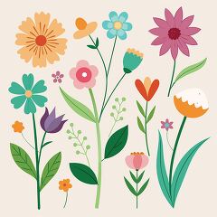 harming collection of illustrated flowers in various shapes and 