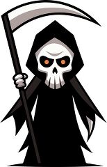 haunting Grim Reaper with a skeletal face and a large scythe in 