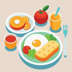 A plate of fried egg, bread, salad greens, orange slices, and a glass of juice