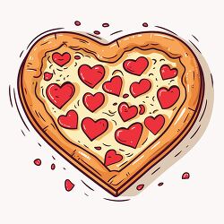 heart shaped pizza with heart shaped toppings and cheese clipart